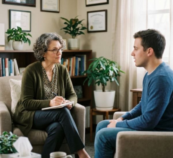 Private depression therapy session with a qualified mental health professional.